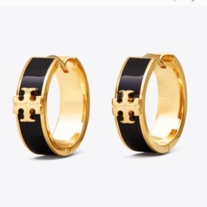 Tory Burch earrings logo black hoop earrings